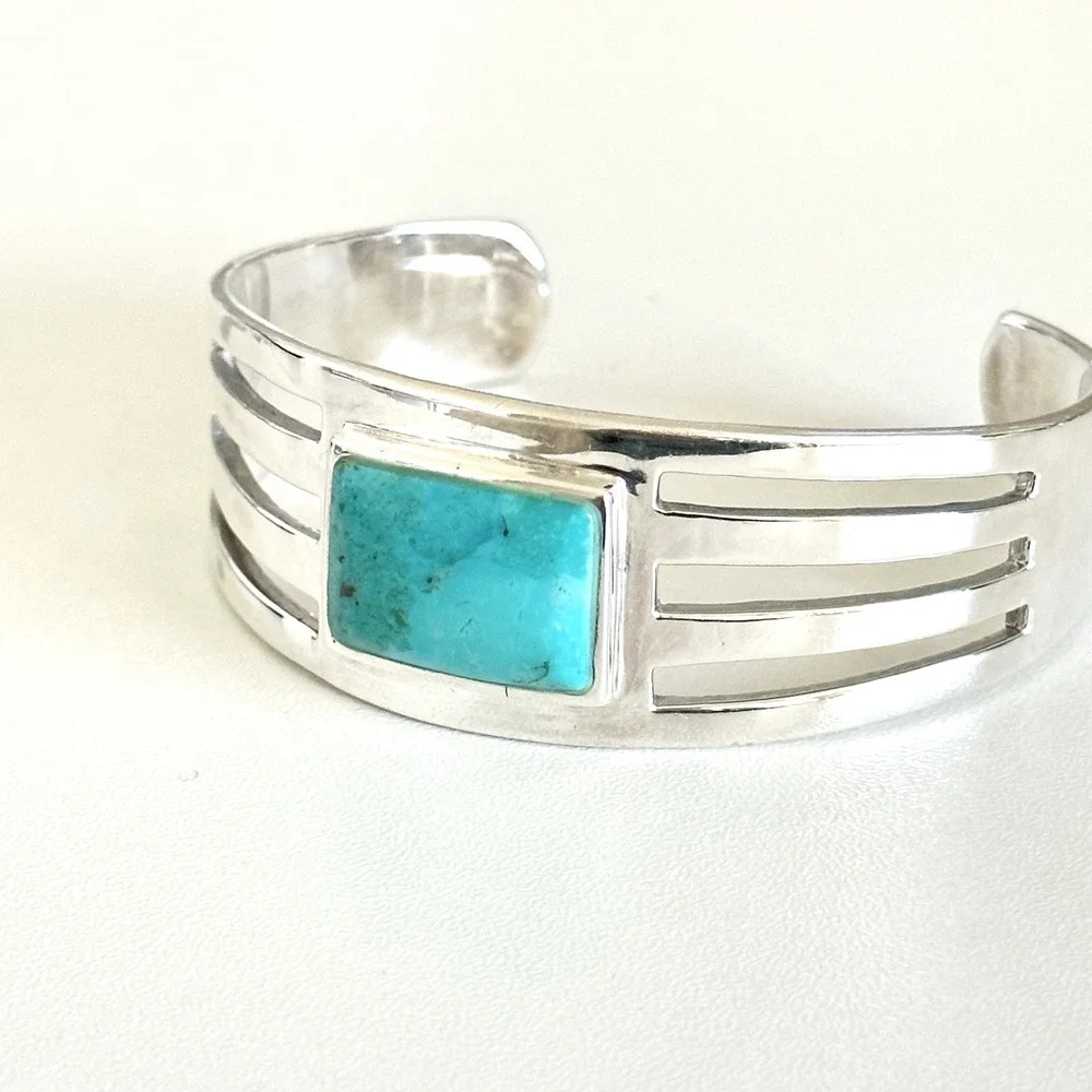Barse Designer 925 Sterling Silver Chunky Turquoise Vintage Cuff Bracelet 7
